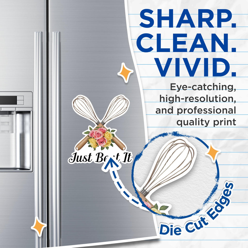 (2 Pack) Just Beat It Magnets - Funny Kitchen Magnets - Whisk Floral Magnets for Bakers- 5" On Longest Side - for Fridges, Toolboxes, Cars - Made in USA - MAG2986