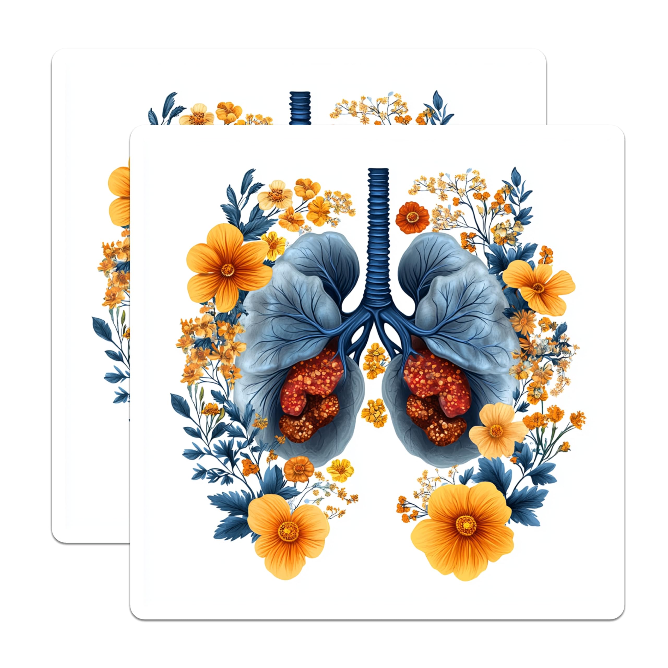 (2 Pack) Floral Lungs Magnets - Anatomical Science Art - Doctor Nurse Medical Student Decor - 5 Inches On Longest Side - Thick Durable Magnet - Made in USA - MAG29231