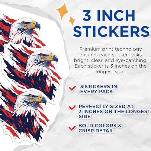 (3 Pack) American Eagle Decals - Patriotic Decals - USA Eagle Decal- 3 Inches On Longest Side - Easy Peel & Apply - Made in USA - 3MCS5525