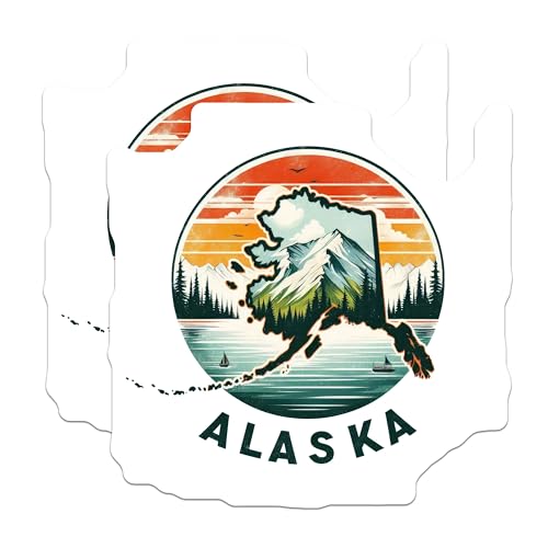 (2 Pack) Alaska Adventure Stickers - Travel Souvenir Stickers - Scenic Landscape Stickers - 5" On Longest Side - Sticks to Smooth Flat Surfaces - Made in USA - BMCS4748