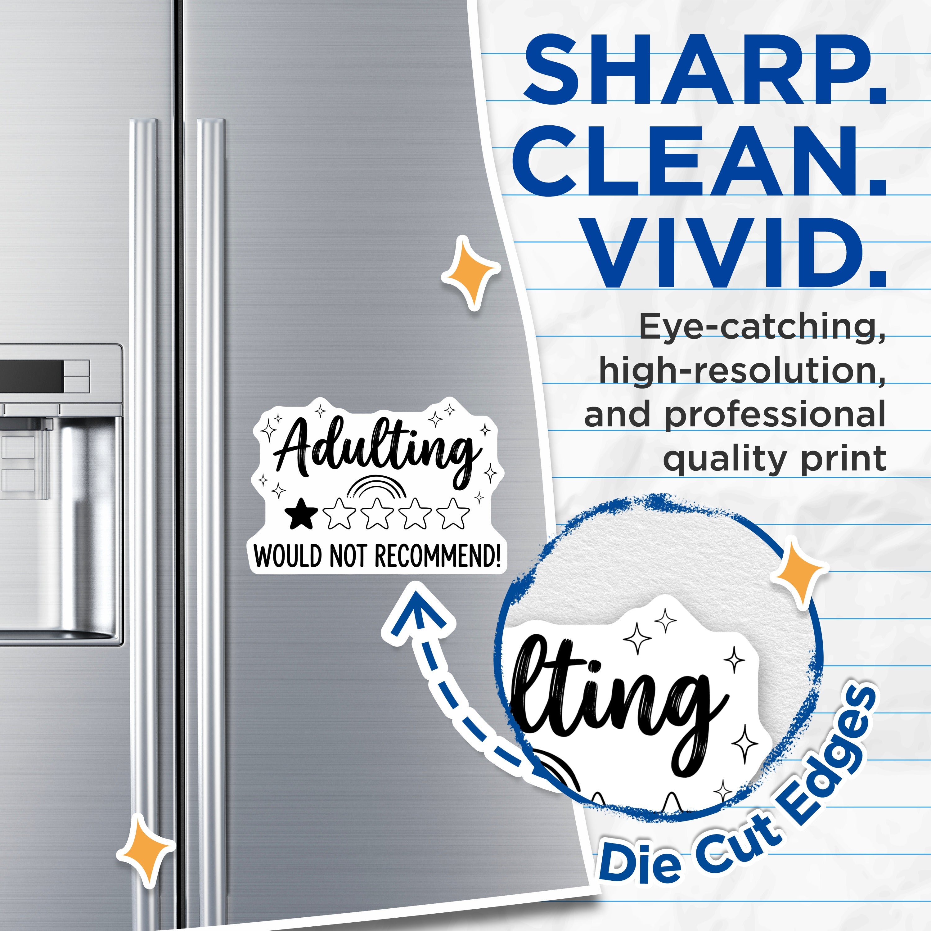 (2 Pack) Funny Adulting Magnets - Would Not Recommend Quote - Sarcastic Humor Refrigerator Locker Decor - 5 Inches On Longest Side - Thick Durable Magnet - Made in USA - MAG39233
