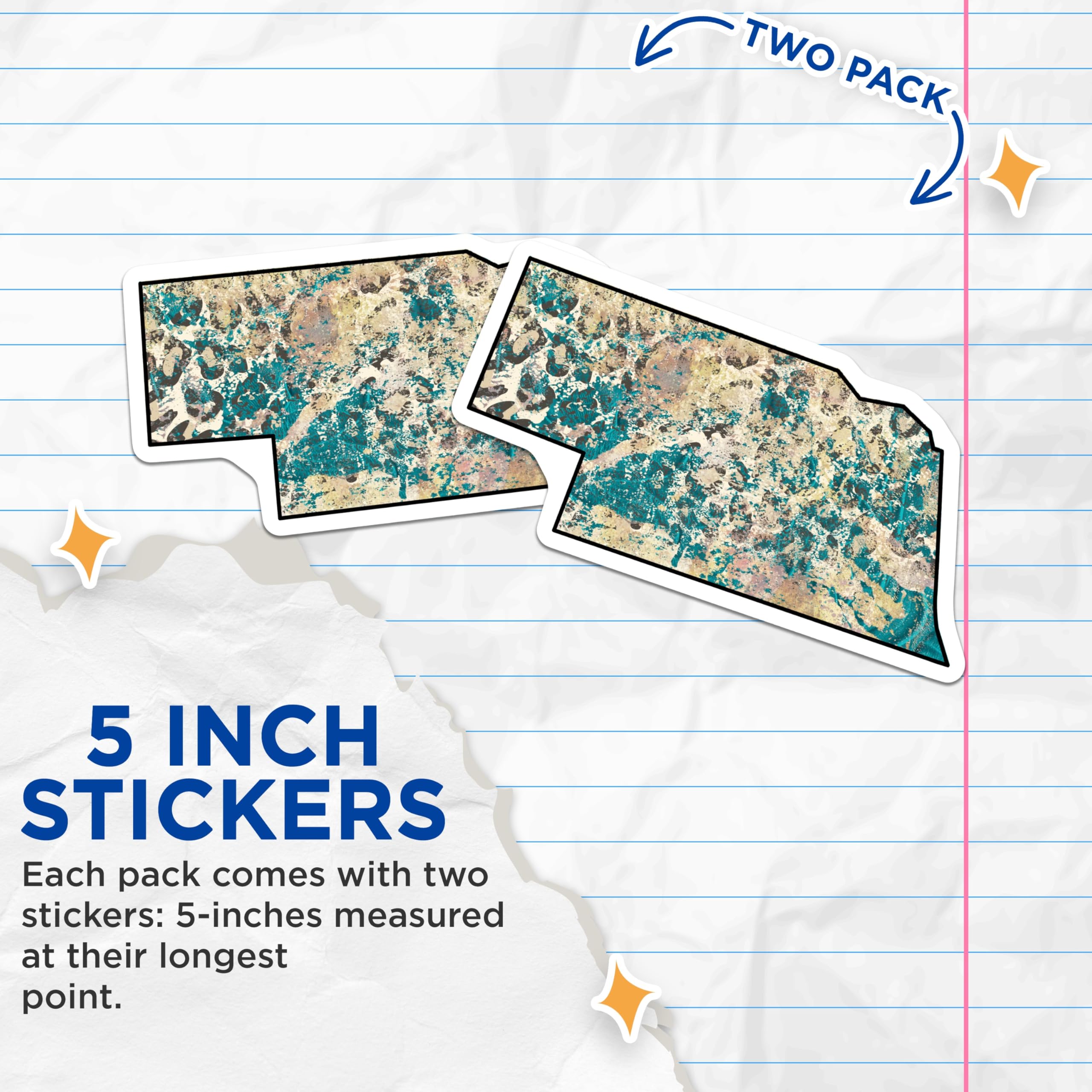 (2 Pack) Nebraska Stickers - State Map Art - Teal and Beige Decor - 5" On Longest Side - Sticks to Smooth Flat Surfaces - Made in USA - BMCS18793