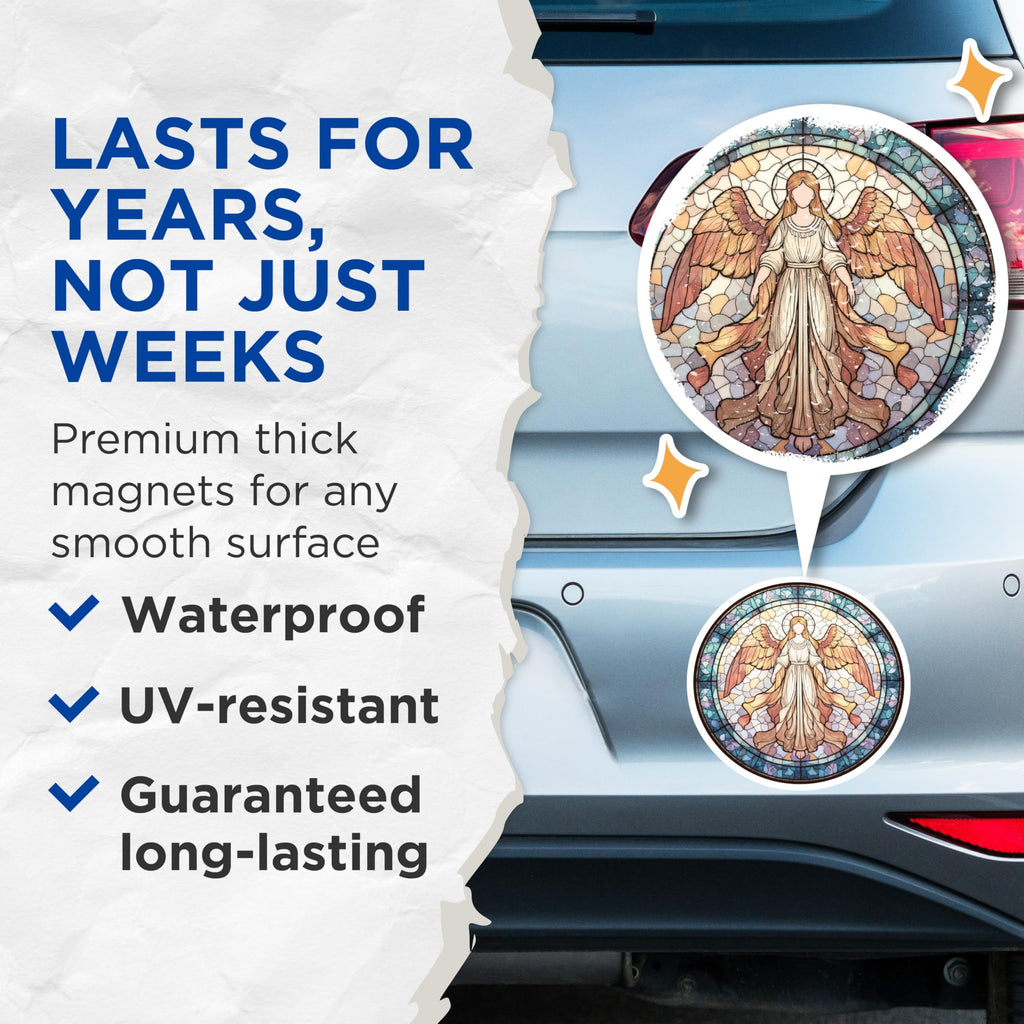 (2 Pack) Angel Magnets - Stained Glass Art - Religious Home Decor - 5" On Longest Side - Premium Magnet - for Cars, Refrigerators, Toolboxes, Lockers - Made in USA - MAG15218