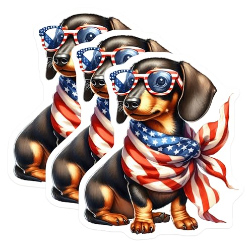 (3 Pack) Patriotic Dachshund Decals - USA Dog Decals - American Flag Stickers- 3 Inches On Longest Side - Easy Peel & Apply - Made in USA - 3MCS5244