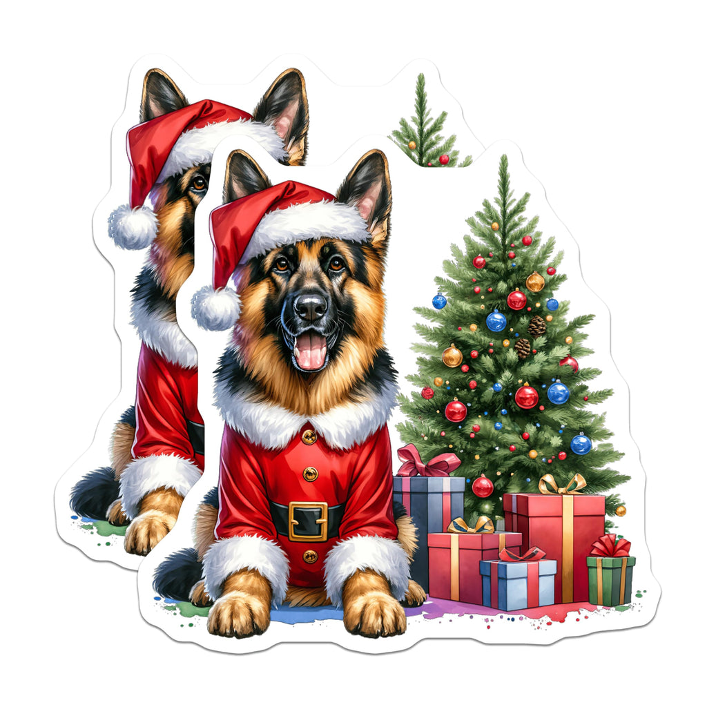 (2 Pack) German Shepherd Santa Dog Magnets - Cute Christmas Pet Decor - Holiday Animal Lover Fridge Accessory - 5 Inches On Longest Side - Thick Durable Magnet - Made in USA - MAG30657