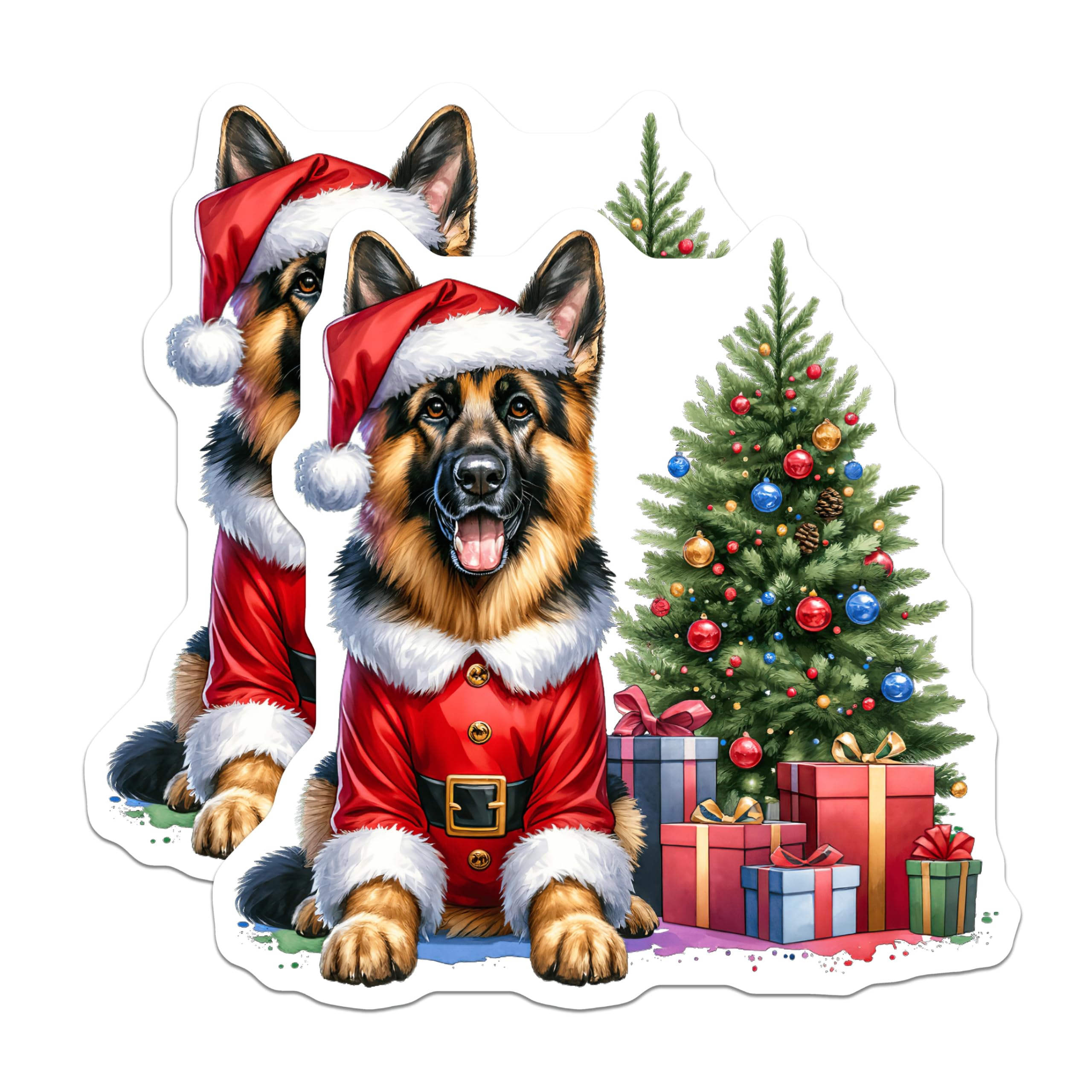 (2 Pack) German Shepherd Santa Dog Magnets - Cute Christmas Pet Decor - Holiday Animal Lover Fridge Accessory - 5 Inches On Longest Side - Thick Durable Magnet - Made in USA - MAG30657