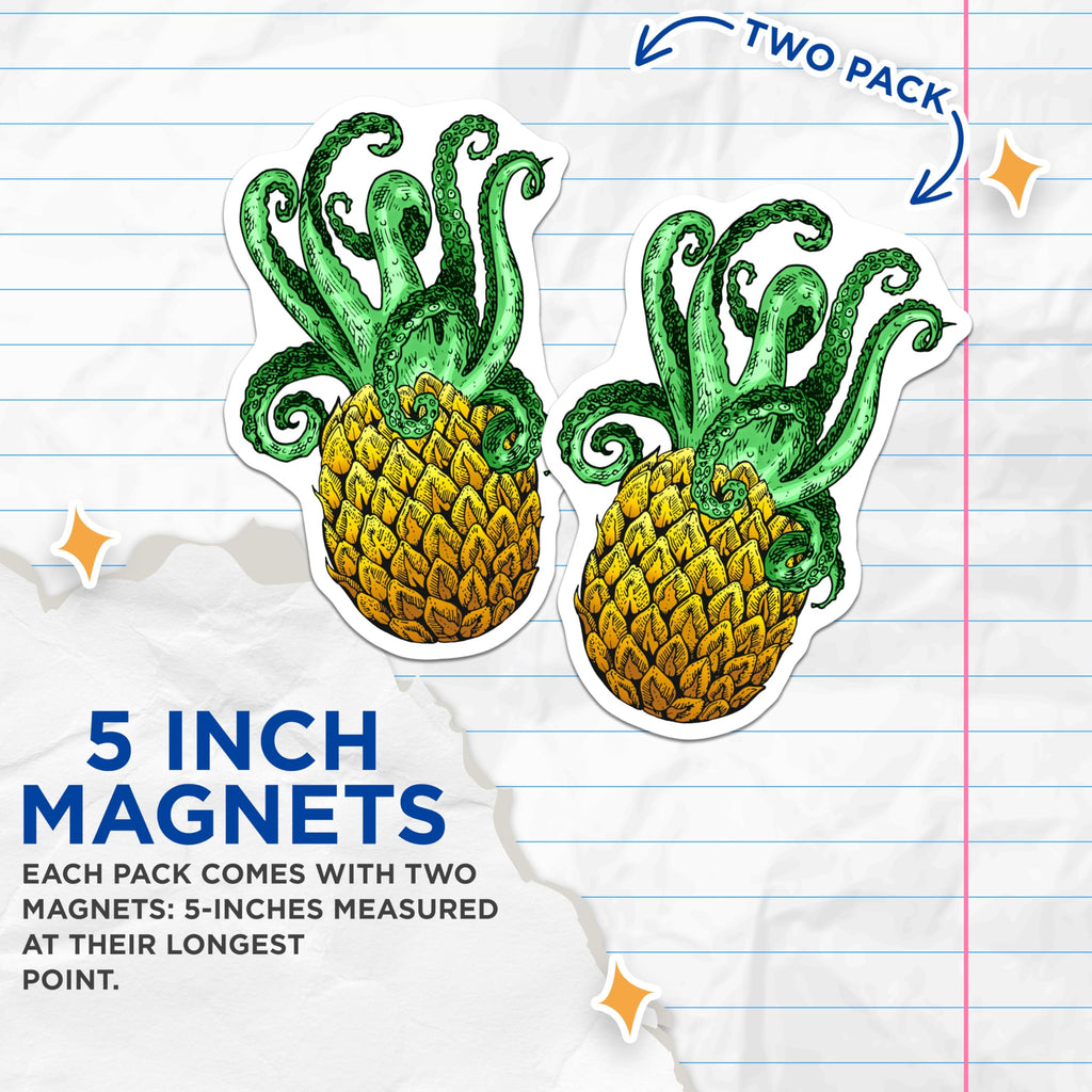 (2 Pack) Pineapple Tentacle Magnets - Quirky Home Accents - Fridge Magnets Kitchen Decor - 5" On Longest Side - Premium Magnet - for Cars, Refrigerators, Toolboxes, Lockers - Made in USA - MAG17064