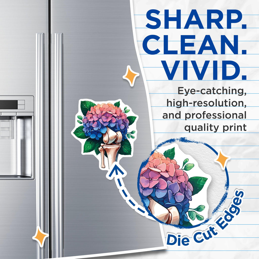 (2 Pack) Hydrangea Knee Joint Magnets - Anatomical Flower Art - Unique Medical Decor Fridge Magnets - 5 Inches On Longest Side - Thick Durable Magnet - Made in USA - MAG19498