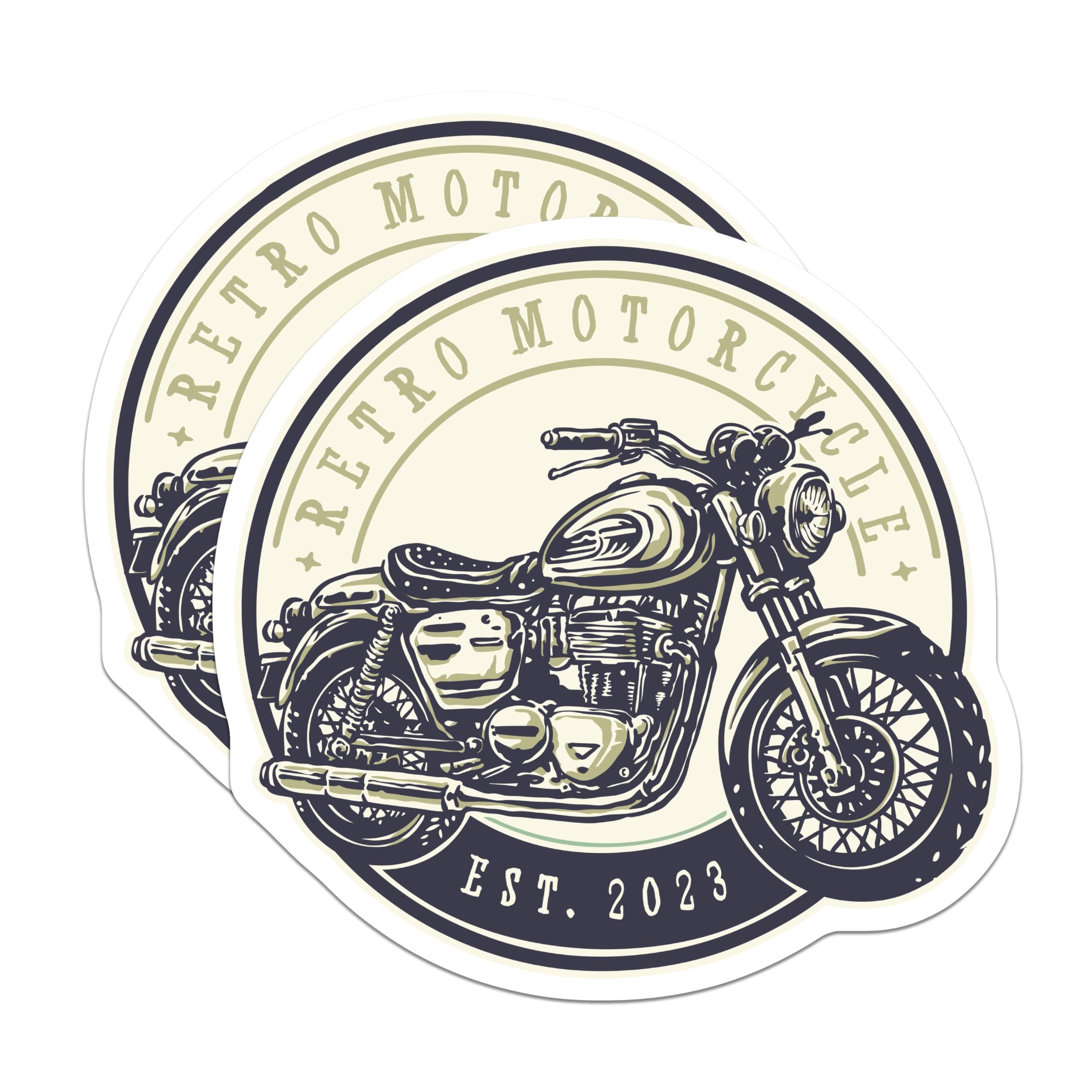 (2 Pack) Retro Motorcycle Stickers - Vintage Cafe Racer Decals - Classic Bike Art - Biker Enthusiast Decor - 5" On Longest Side - Sticks to Smooth Flat Surfaces - Made in USA - BMCS21828