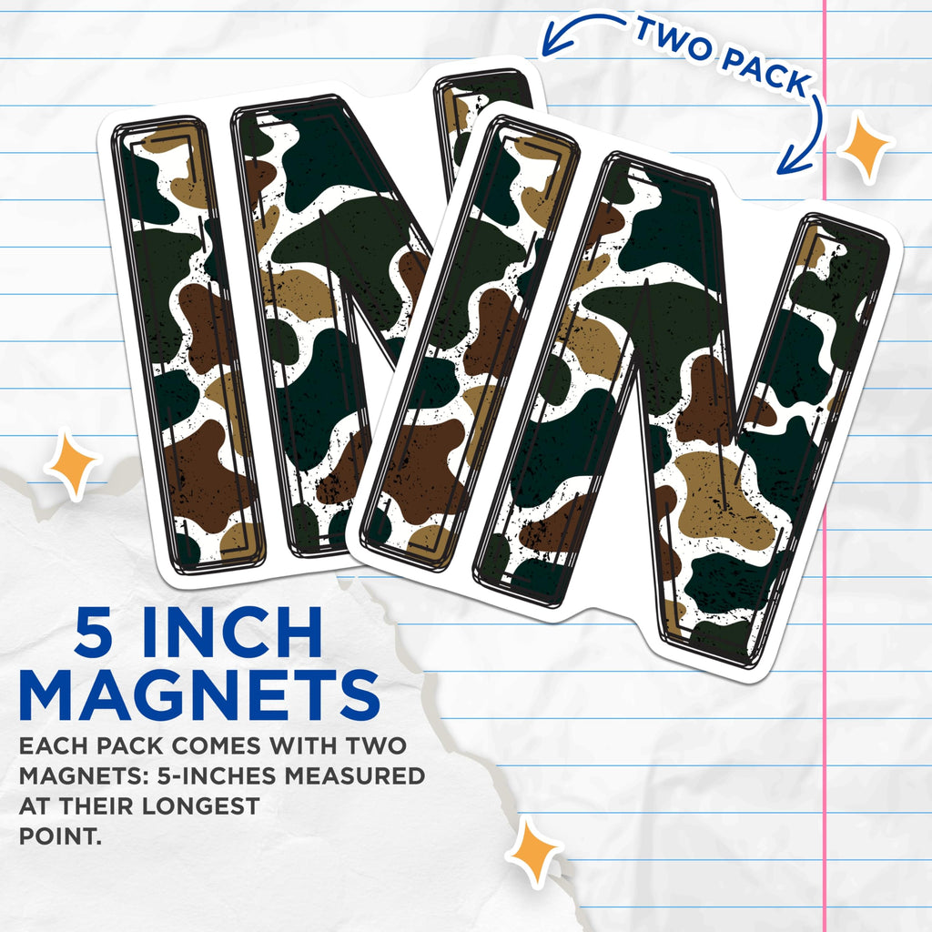 (2 Pack) Abstract Camouflage Magnets - Initial in Letter Pattern - Modern Woodland Style Fridge Decor Office Board Accents - 5 Inches On Longest Side - Thick Durable Magnet - Made in USA - MAG21387