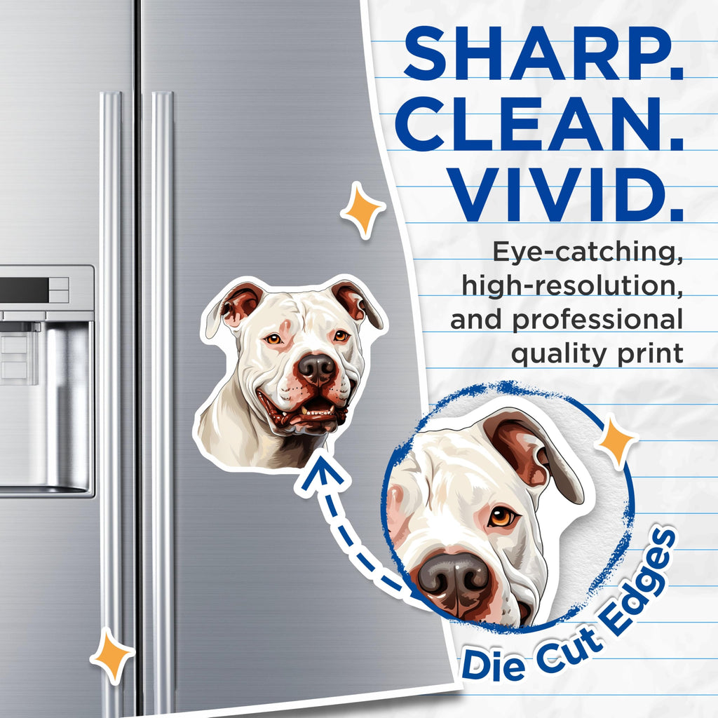 (2 Pack) White Pitbull Dog Magnets - Smiling Pitbull Owner - Dog Mom Dad Decor - Animal Lover Pet Portrait - 5 Inches On Longest Side - Thick Durable Magnet - Made in USA - MAG29666