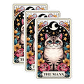 (3 Pack) Manx Cat Tarot Card Decals - Cute Feline Stickers - Laptop Decal - 3 Inches On Longest Side - Easy Peel & Apply - Made in USA - 3MCS0113