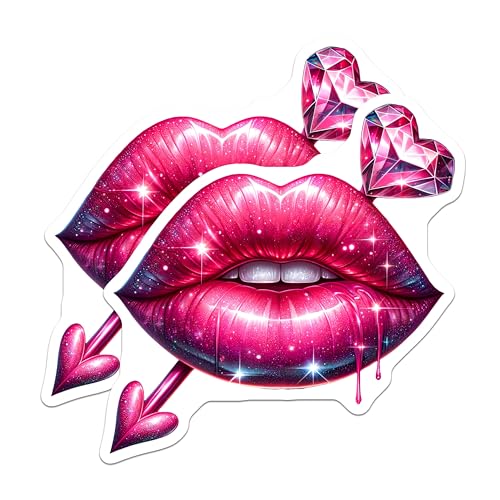 (2 Pack) Lip Stickers - Heart Lipstick Stickers - Romantic Lip Art Stickers - 5" On Longest Side - Sticks to Any Smooth Flat Surface - Made in USA - BMCS3388