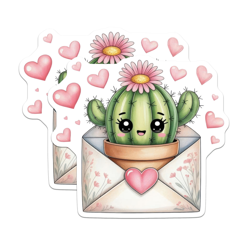 (2 Pack) Kawaii Cactus Magnets - Cute Succulent Decor - Valentine Refrigerator Locker Art - 5 Inches On Longest Side - Thick Durable Magnet - Made in USA - MAG36042