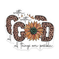 (2 Pack) with God All Things are Possible Stickers - Inspirational Bible Verse - Faith Quotes Leopard Print - 5" On Longest Side - Sticks to Smooth Flat Surfaces - Made in USA - BMCS6182