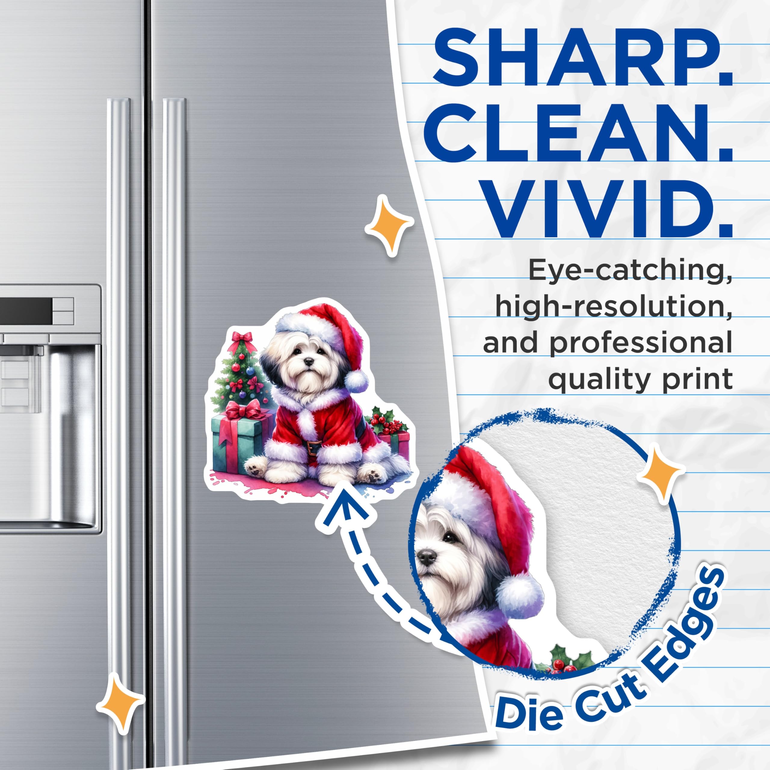 (2 Pack) Santa Dog Magnets - Christmas Puppy Decor - Holiday Refrigerator Art - 5 Inches On Longest Side - Thick Durable Magnet - Made in USA - MAG24771