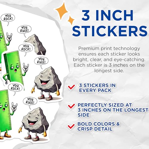 (3 Pack) You Rock You Rule Decals - Funny Puns - Cartoon Humor - 3 Inches On Longest Side - Easy Peel & Apply - Made in USA - 3MCS6350
