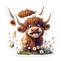 (2 Pack) Highland Cow Magnets - Adorable Shaggy Calf Art - Whimsical Daisy Meadow Decor - Farm Animal Refrigerator Accent - 5 Inches On Longest Side - Thick Durable Magnet - Made in USA - MAG36074