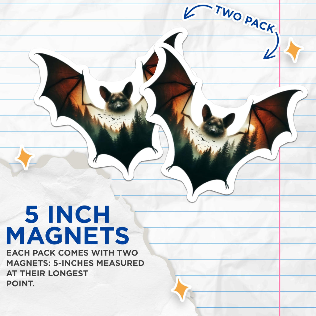 (2 Pack) Bat Magnets - Forest Scene Magnet - Animal Magnets - 5" On Longest Side - Premium Magnet - for Cars, Refrigerators, Toolboxes, Lockers - Made in USA - MAG15865