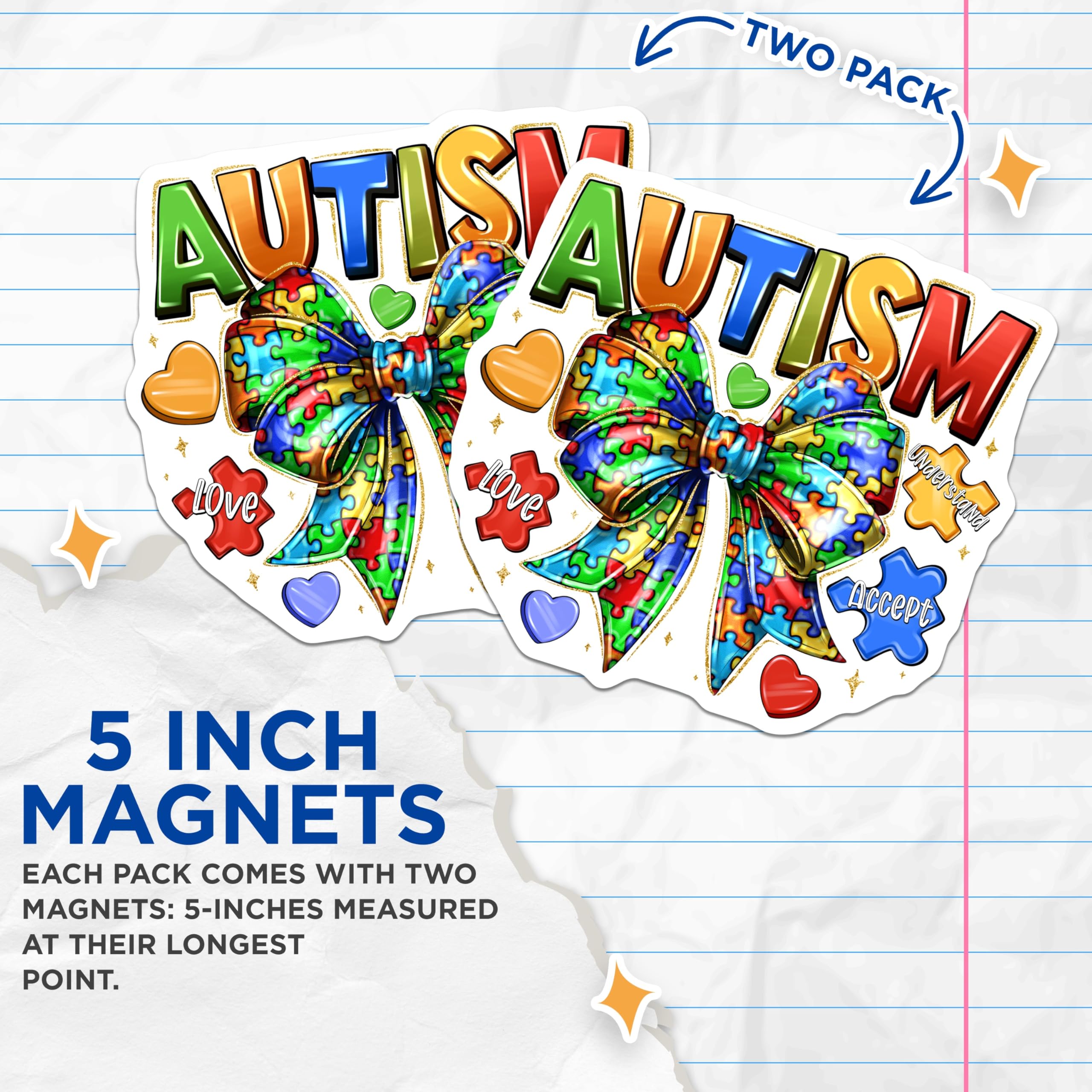 (2 Pack) Autism Awareness Magnets - Puzzle Piece Decor - Neurodiversity Acceptance - 5 Inches On Longest Side - Thick Durable Magnet - Made in USA - MAG30669