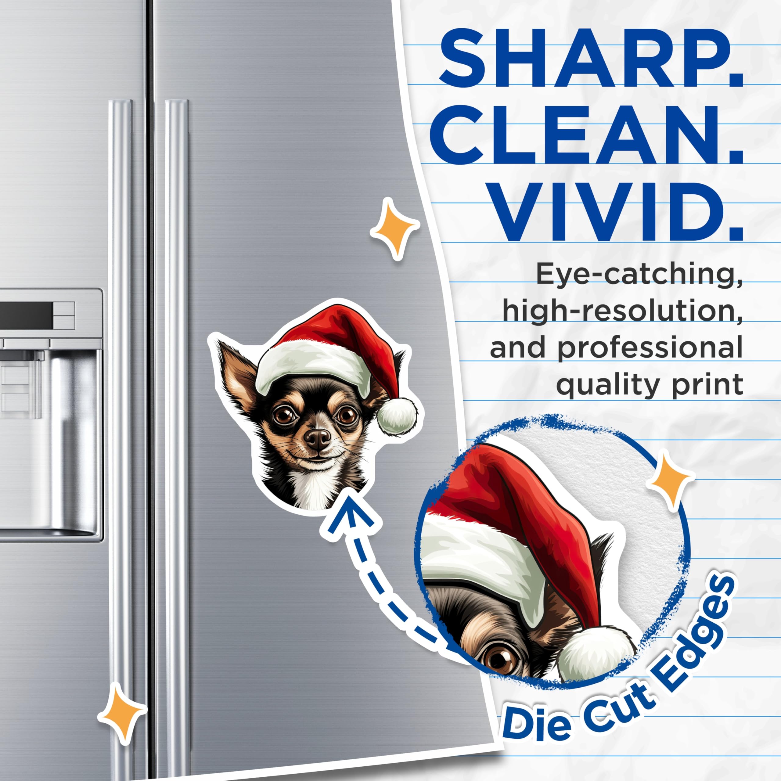 (2 Pack) Chihuahua Christmas Magnets - Santa Hat Dog Magnet - Pet Lover Holiday Decor - 5 Inches On Longest Side - Thick Durable Magnet - Made in USA - MAG25220