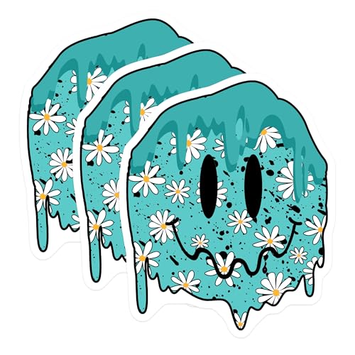 (3 Pack) Smiley Face Decals - Melted Smiley Face - Daisy Flower Decals - 3 Inches On Longest Side - Easy Peel & Apply - Made in USA - 3MCS7980