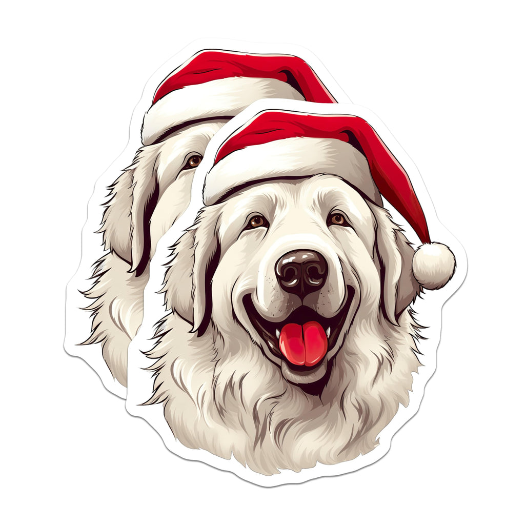 (2 Pack) Christmas Dog Magnets - Festive White Canine - Santa Hat Fridge Decor - Winter Pet Art - 5 Inches On Longest Side - Thick Durable Magnet - Made in USA - MAG30465