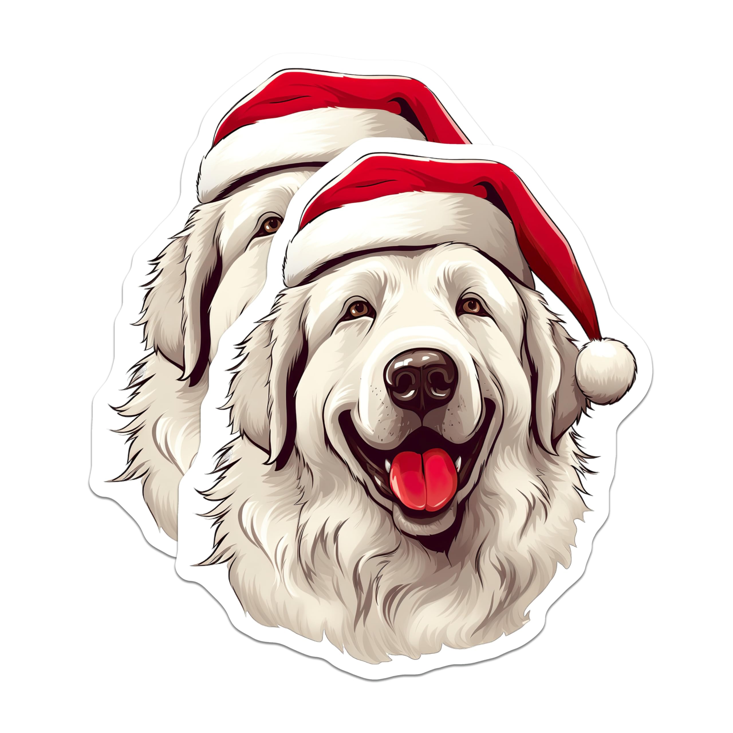(2 Pack) Christmas Dog Magnets - Festive White Canine - Santa Hat Fridge Decor - Winter Pet Art - 5 Inches On Longest Side - Thick Durable Magnet - Made in USA - MAG30465