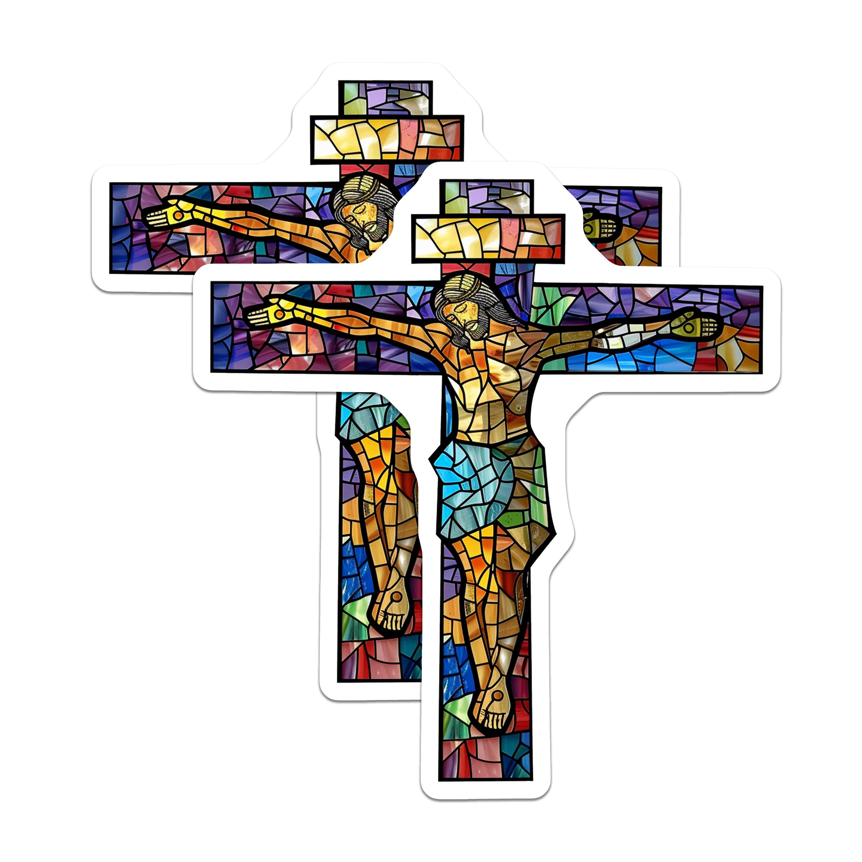 (2 Pack) Stained Glass Jesus Magnets - Christian Cross Religious Devotional Art Fridge Locker - Catholic Faith Decor Accent - 5" - Durable Magnet - Made in USA - MAG38297