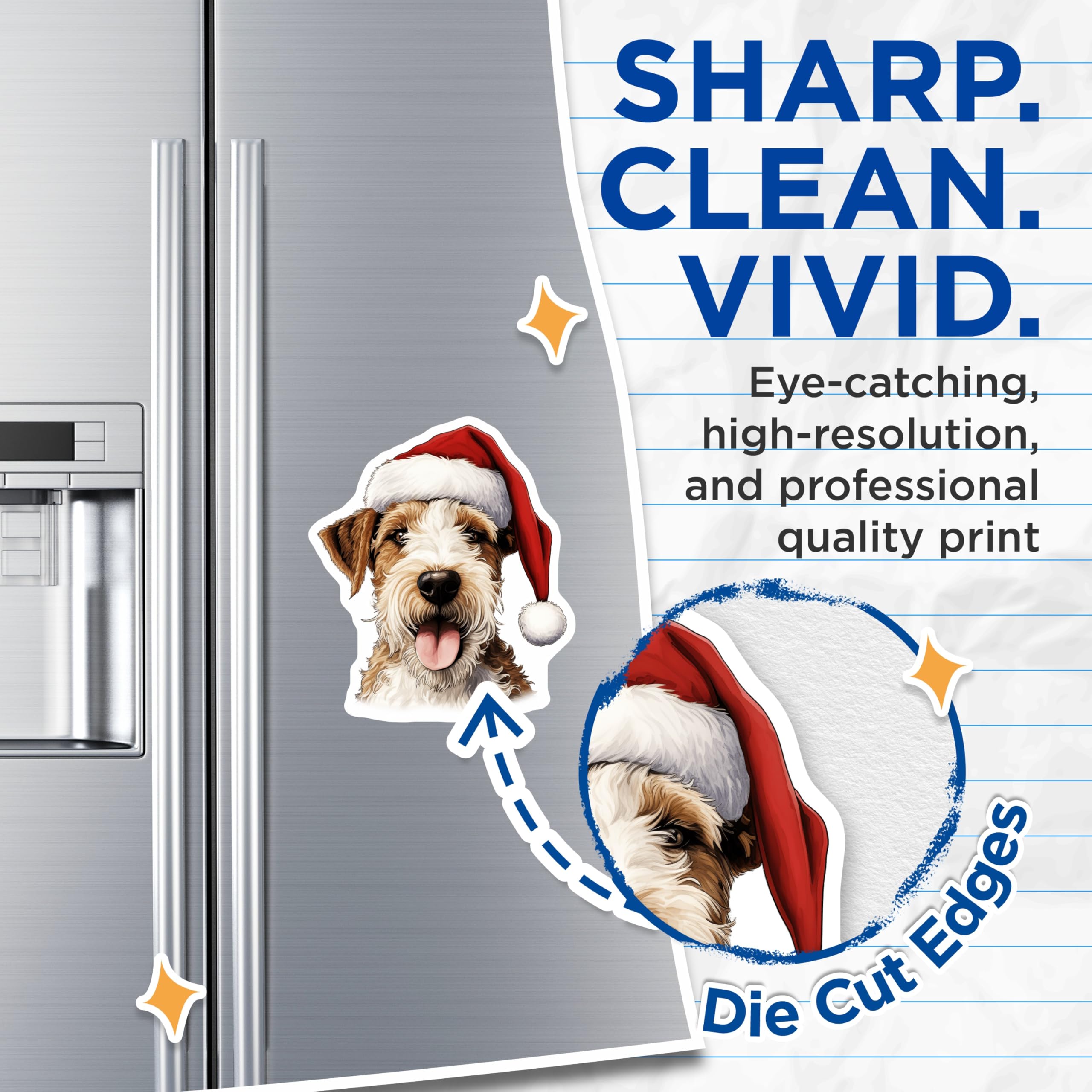 (2 Pack) Christmas Dog Magnets - Scruffy Terrier Santa Hat - Holiday Pet Fridge Decoration - 5 Inches On Longest Side - Thick Durable Magnet - Made in USA - MAG26426