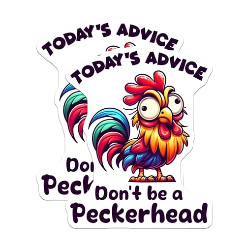 (2 Pack) Funny Chicken Stickers - Motivational Quote - Colorful Rooster Decal - 5" On Longest Side - Sticks to Smooth Flat Surfaces - Made in USA - BMCS5666