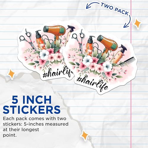 (2 Pack) Hair Stylist Stickers - Salon Tools - Hairstylist Life - 5" On Longest Side - Sticks to Smooth Flat Surfaces - Made in USA - BMCS7577