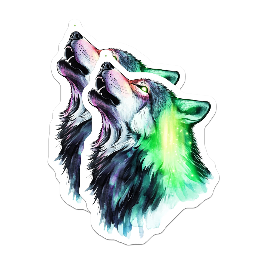(2 Pack) Wolf Art Magnets - Howling Wolf Design - Watercolor Wolf Art - 5" On Longest Side - Premium Magnet - for Cars, Refrigerators, Toolboxes, Lockers - Made in USA - MAG15305