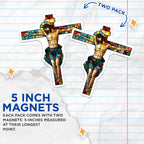 (2 Pack) Stained Glass Crucifix Magnets - Jesus Christ Cross Decor - Christian Religious Art - Easter Faith Keepsake - 5 Inches On Longest Side - Thick Durable Magnet - Made in USA - MAG38855