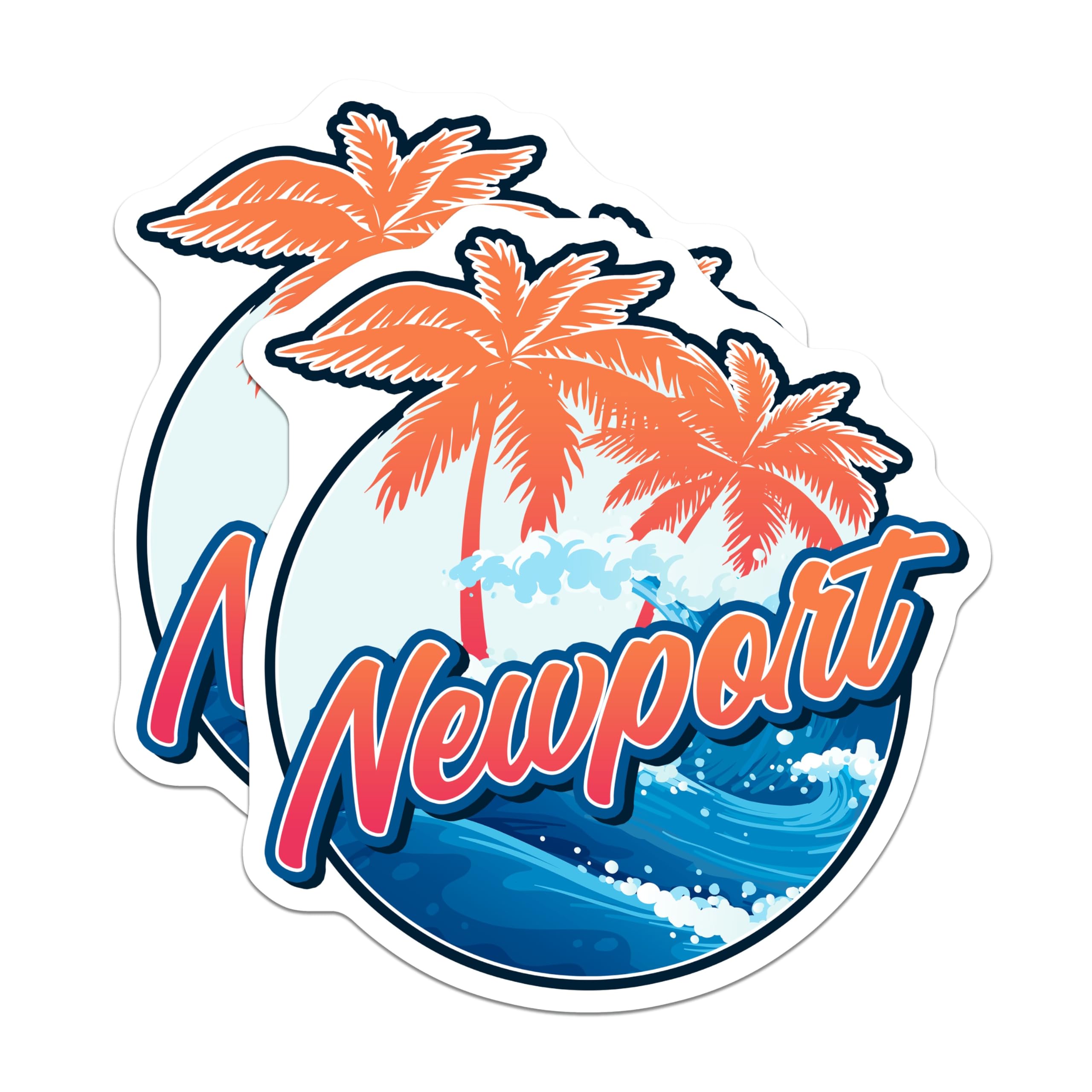(2 Pack) Newport California Magnets - Coastal Beach Decor - Palm Tree Ocean Wave Travel Souvenir - 5 Inches On Longest Side - Thick Durable Magnet - Made in USA - MAG19087