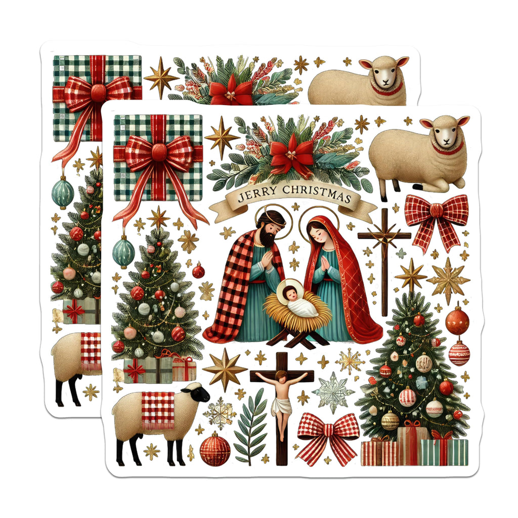 (2 Pack) Religious Christmas Magnets - Nativity Scene Holy Family - Baby Jesus Mary Joseph Xmas Decor - 5 Inches On Longest Side - Thick Durable Magnet - Made in USA - MAG23849