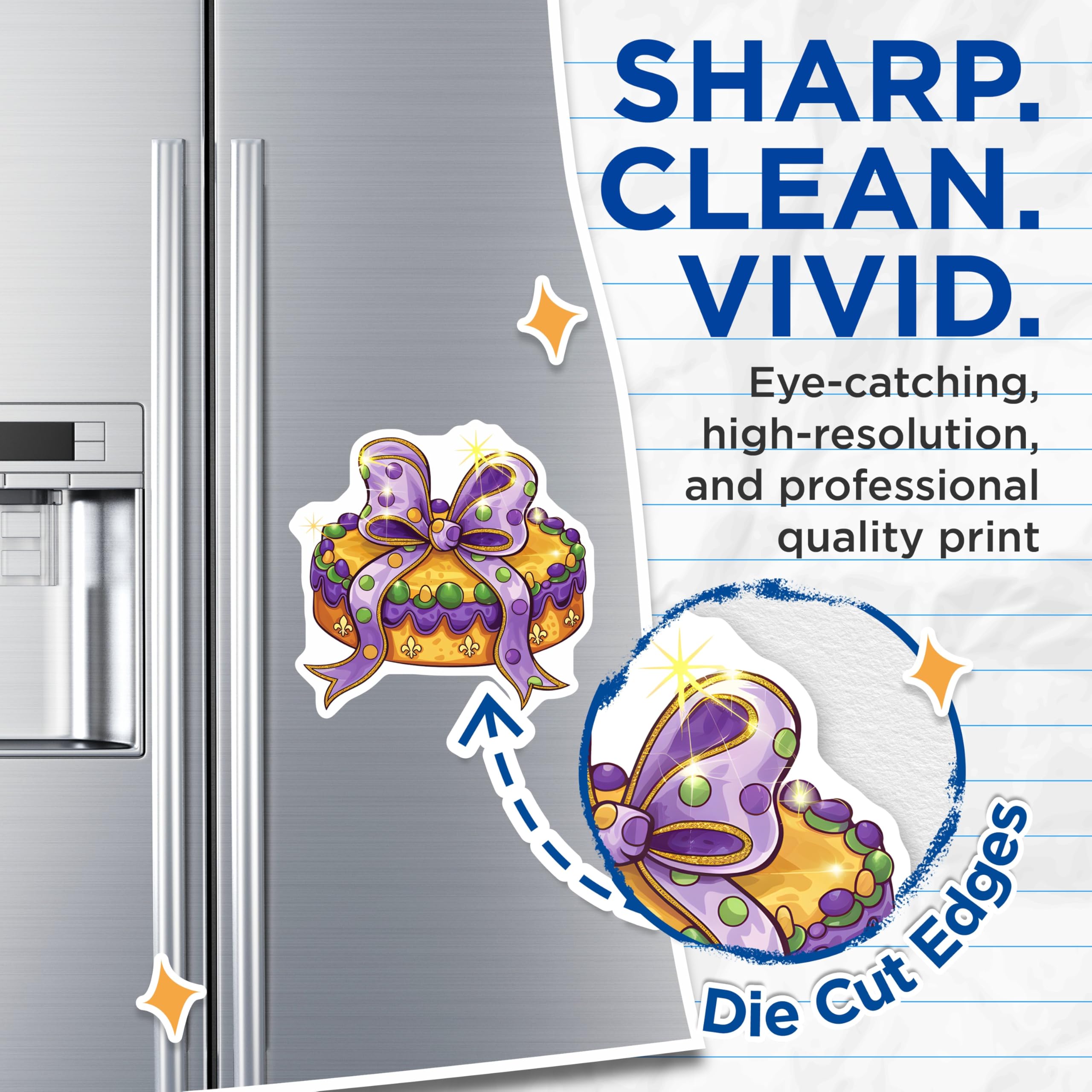 (2 Pack) King Cake Magnets - Mardi Gras Decoration - Celebration Decor - 5" On Longest Side - Premium Magnet - for Cars, Refrigerators, Toolboxes, Lockers - Made in USA - MAG14293