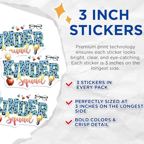 (3 Pack) Kinder Squad Decals - Leopard Print - Teacher Decal - 3 Inches On Longest Side - Easy Peel & Apply - Made in USA - 3MCS6814