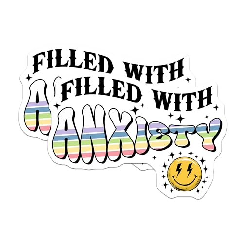 (2 Pack) Filled with Anxiety Magnets - Rainbow Design - Positive Mental Health Decor - 5" On Longest Side - for Cars, Fridges, Toolboxes - Made in USA - MAG7664