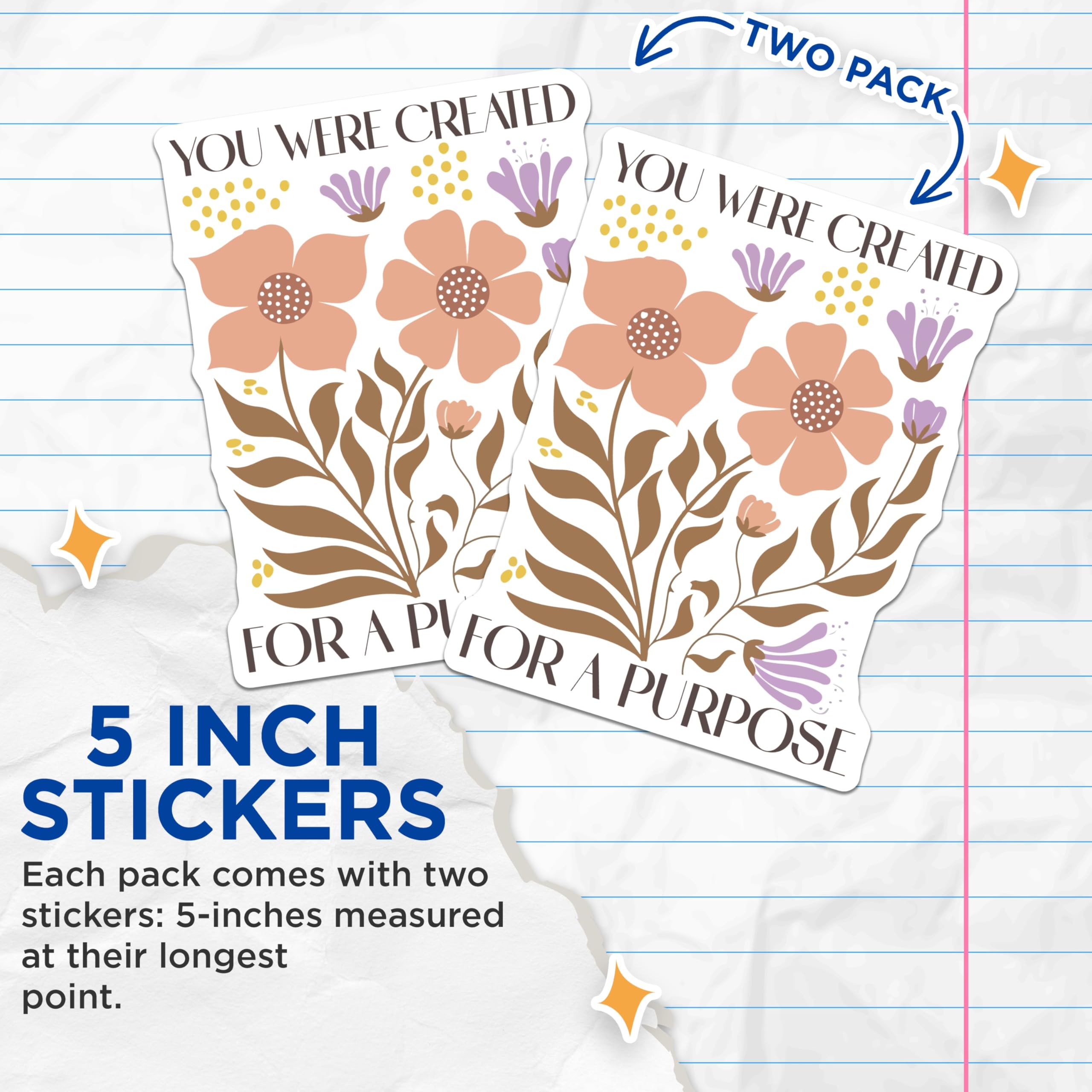 (2 Pack) Floral Motivation Stickers - Purpose Inspiration - Flower Art Stickers- 5" On Longest Side - Sticks to Smooth Flat Surfaces - Made in USA - BMCS16963