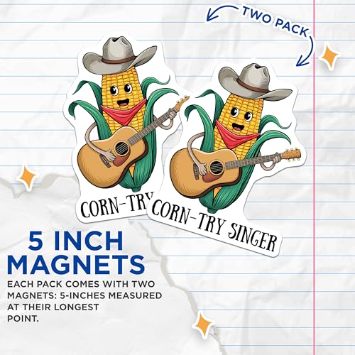 (2 Pack) Corn-Try Singer Magnets - 5" On Longest Side - for Cars, Fridges, Toolboxes - Made in USA - MAG7633