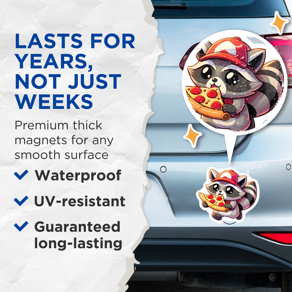 (2 Pack) Kawaii Raccoon Pizza Magnets - Cute Animal Fridge Decor - Gamer Themed Locker Accessories - Foodie Kitchen Home Decor - 5" - Durable Magnet - Made in USA - MAG37411