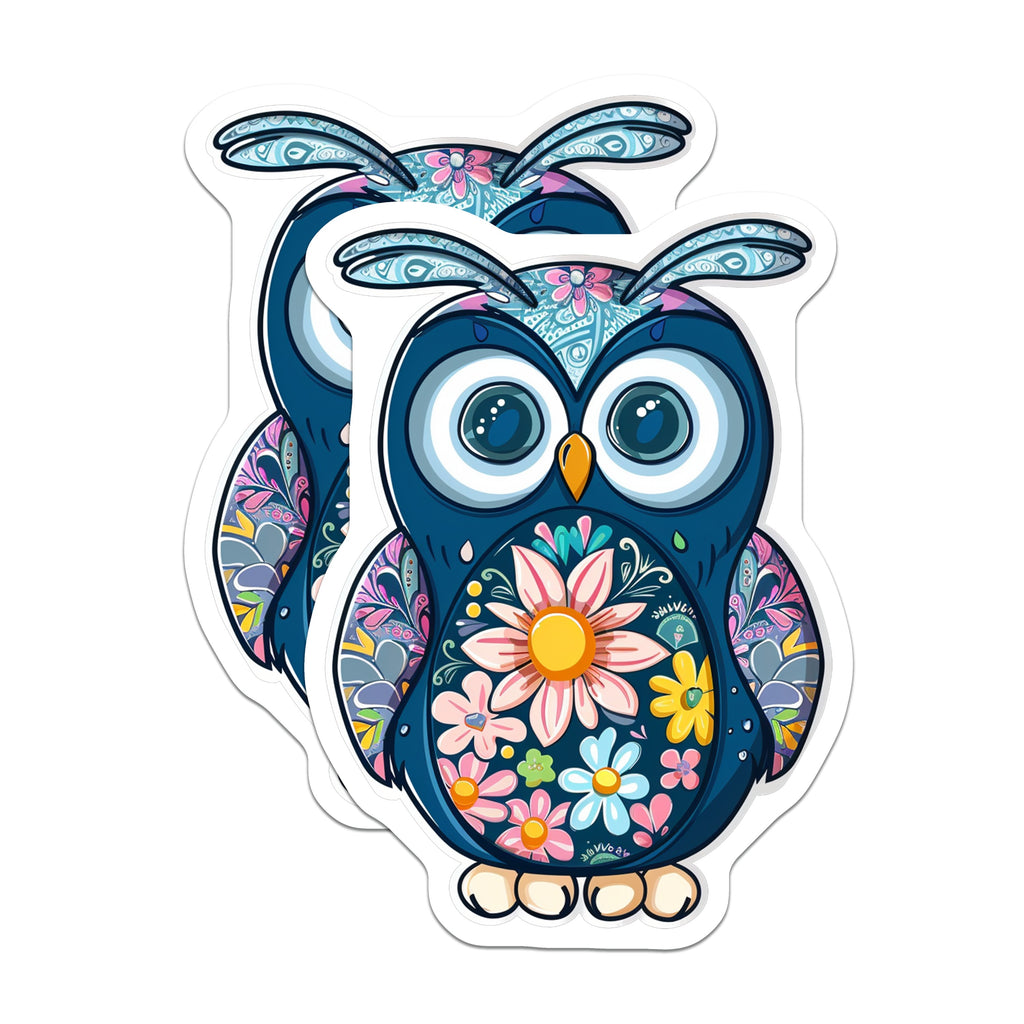 (2 Pack) Whimsical Floral Owl Magnets - Bohemian Kitchen Decor - Nature Inspired Folk Art - 5 Inches On Longest Side - Thick Durable Magnet - Made in USA - MAG39905