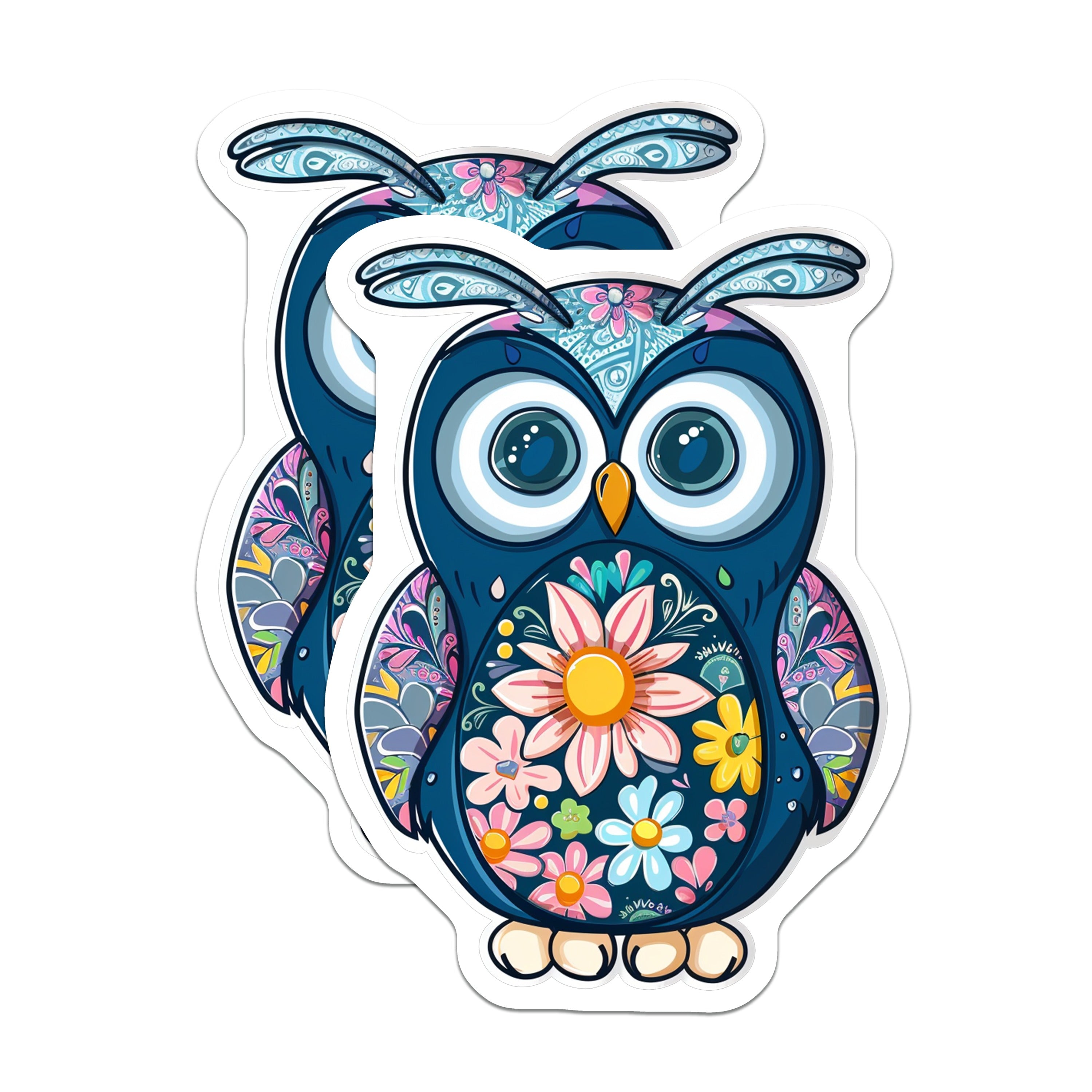 (2 Pack) Whimsical Floral Owl Magnets - Bohemian Kitchen Decor - Nature Inspired Folk Art - 5 Inches On Longest Side - Thick Durable Magnet - Made in USA - MAG39905