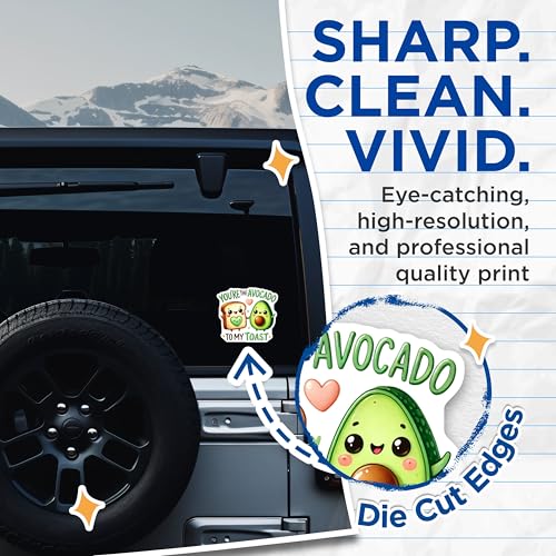 (2 Pack) Cute Avocado Toast Stickers - Funny Food Stickers - Adorable Cartoon Stickers - 5" On Longest Side - Sticks to Smooth Flat Surfaces- Made in USA - BMCS3351