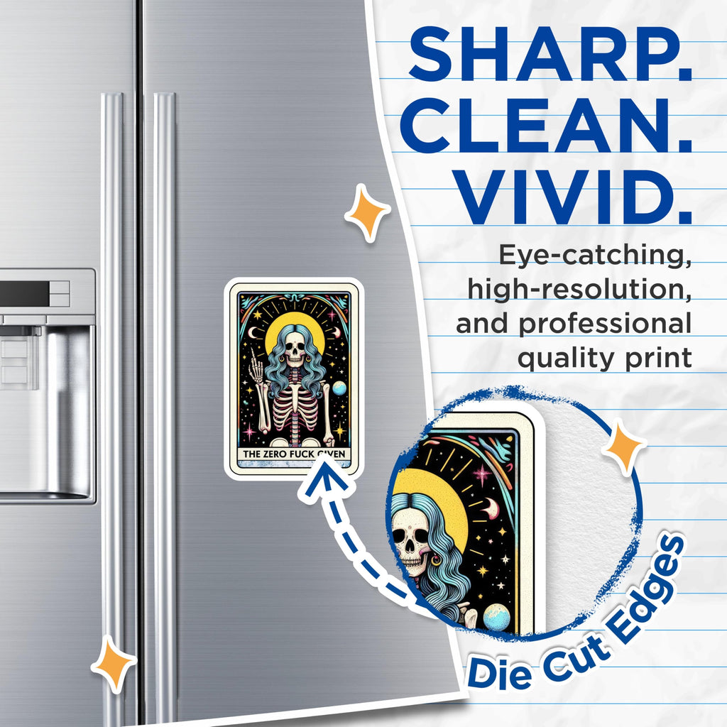 (2 Pack) Zero F Given Magnets - Sarcastic Skeleton Art - Tarot Card Inspired Humor - 5 Inches On Longest Side - Thick Durable Magnet - Made in USA - MAG25867