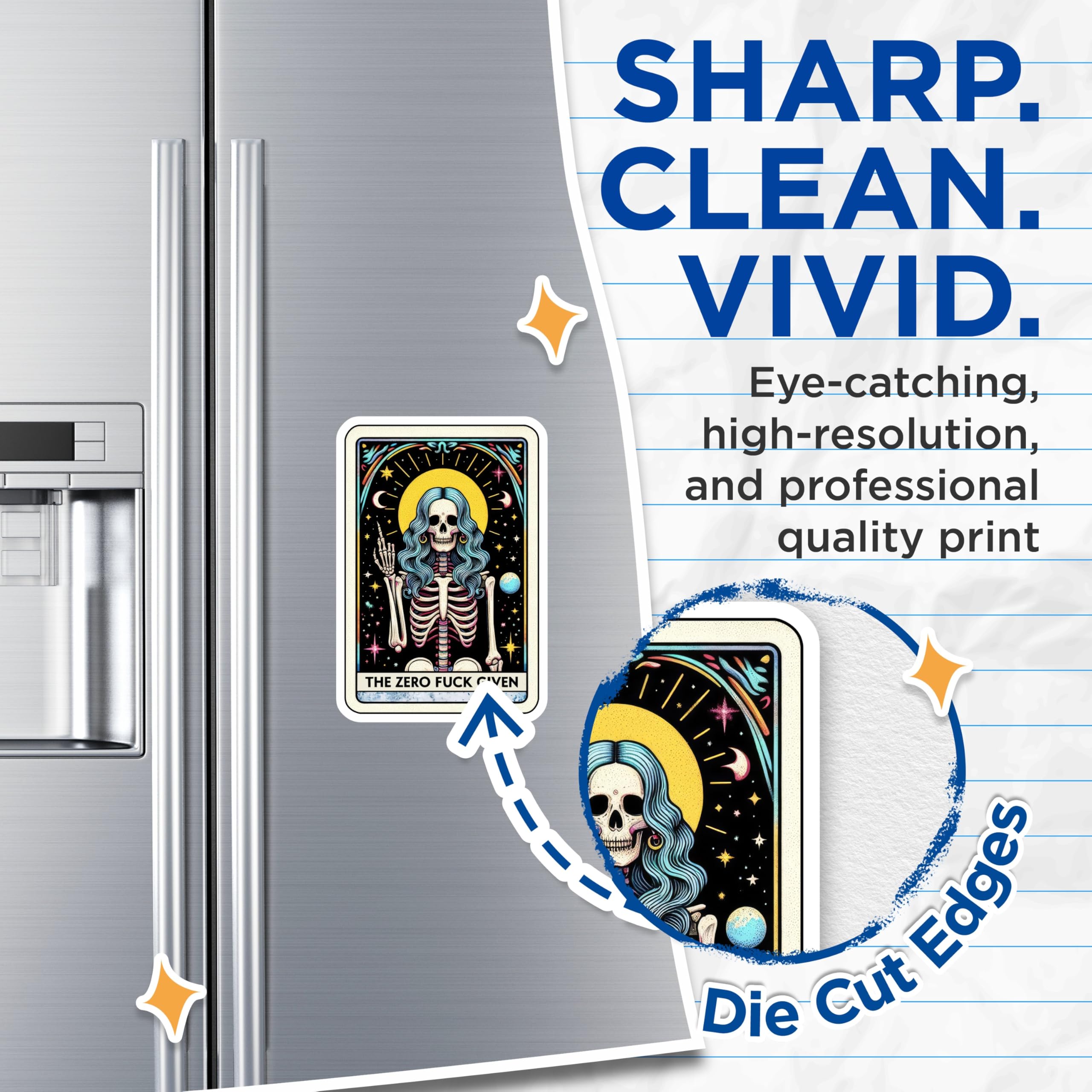 (2 Pack) Zero F Given Magnets - Sarcastic Skeleton Art - Tarot Card Inspired Humor - 5 Inches On Longest Side - Thick Durable Magnet - Made in USA - MAG25867