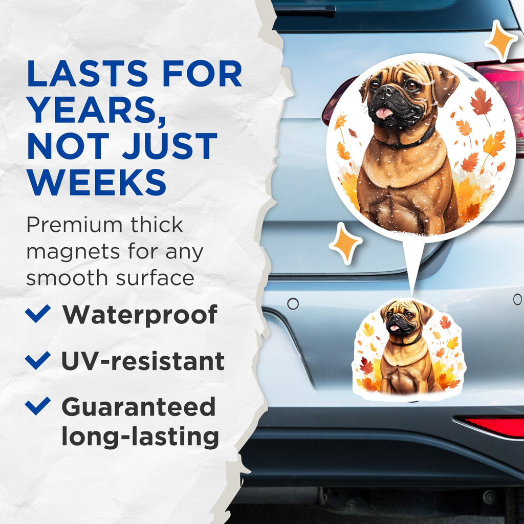 (2 Pack) Puggle Dog Magnets - Autumn Fall Decor - Dog Parent Essentials - 5 Inches On Longest Side - Thick Durable Magnet - Made in USA - MAG29333