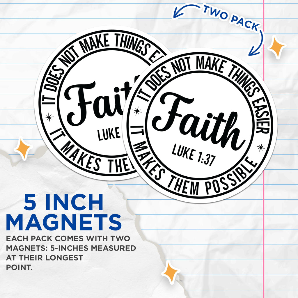 (2 Pack) Faith Christian Quote Magnets - Bible Verse Decor - Inspirational Scripture Luke 1 37-5 Inches On Longest Side - Thick Durable Magnet - Made in USA - MAG28115