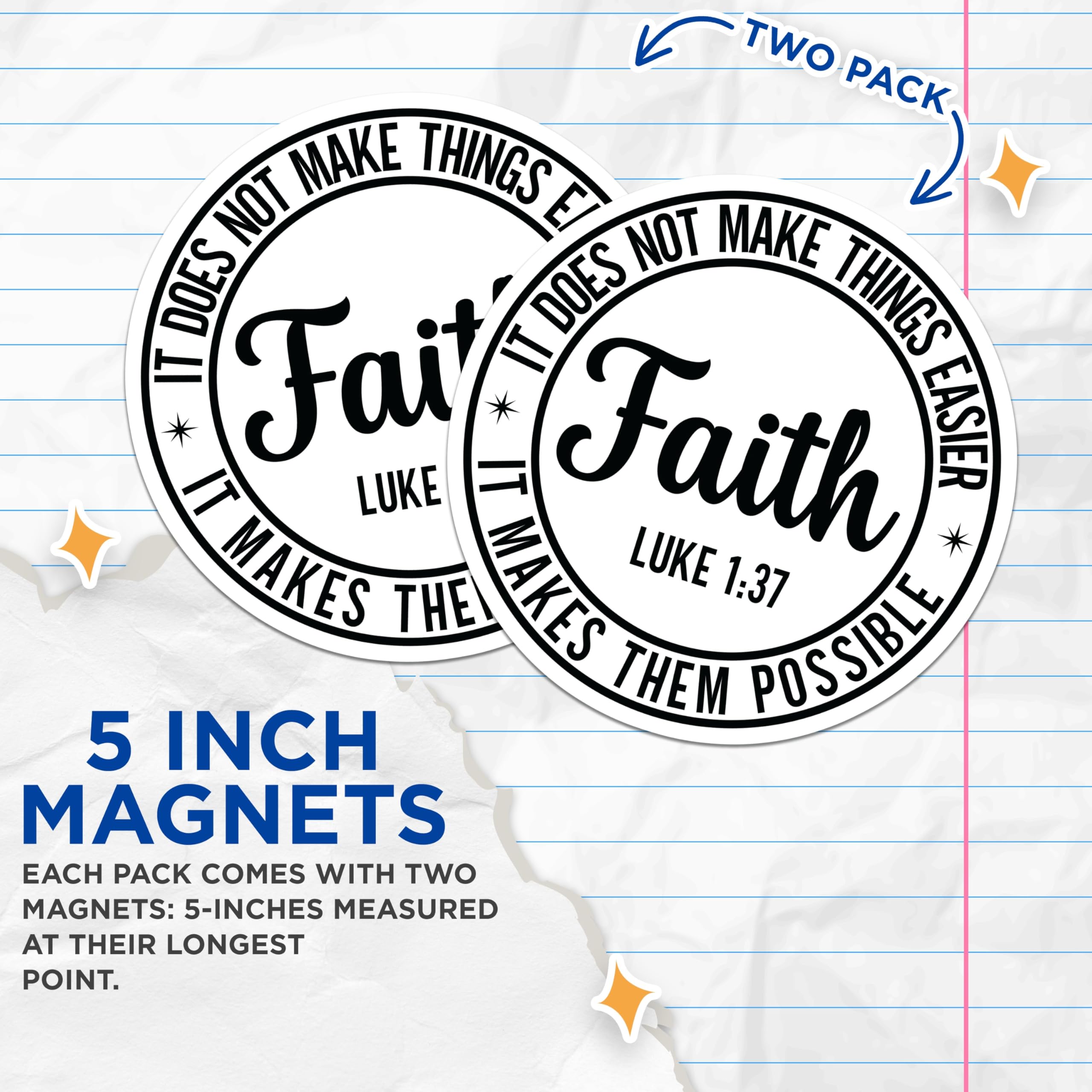 (2 Pack) Faith Christian Quote Magnets - Bible Verse Decor - Inspirational Scripture Luke 1 37-5 Inches On Longest Side - Thick Durable Magnet - Made in USA - MAG28115